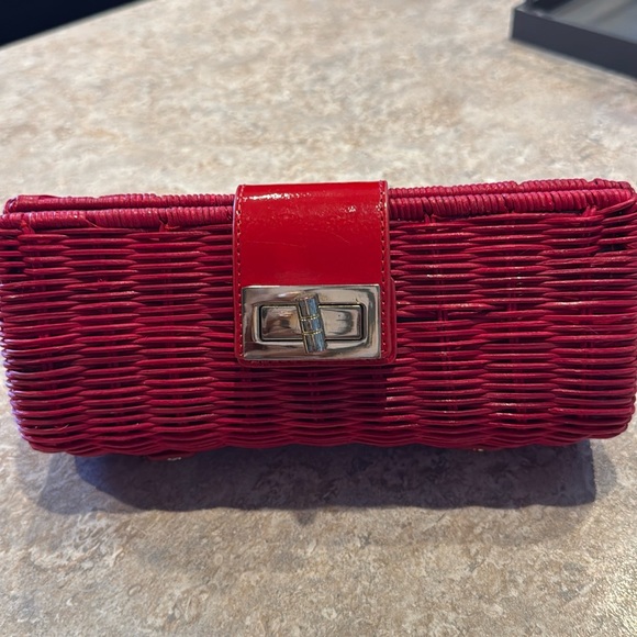 J. Crew Handbags - J.Crew Red Straw Clutch W/ Gold Hardware